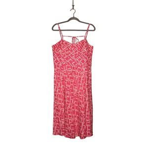 NINA LEONARD NEW $72 Linen Blend A-Line Midi Dress Hot Pink / White Size‎ 12